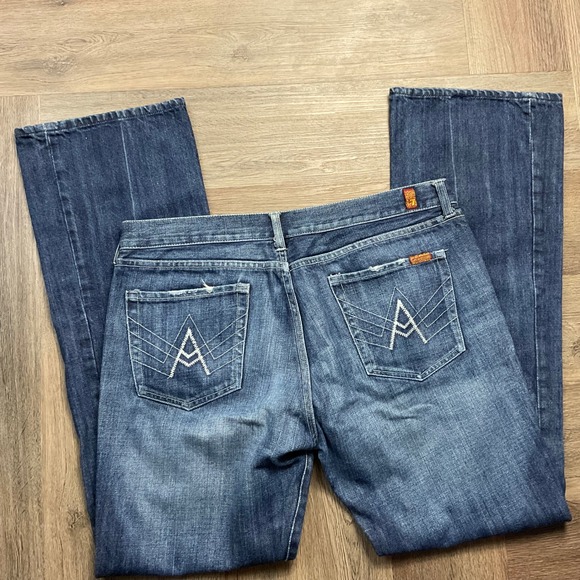 Vintage Y2K 7 For All Mankind A Pocket Bootcut Jeans Womens 34 Blue Classic Boho - Picture 2 of 10